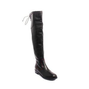 ITALIAN Black Leather Zip Lace Over-the-Knee Boots
